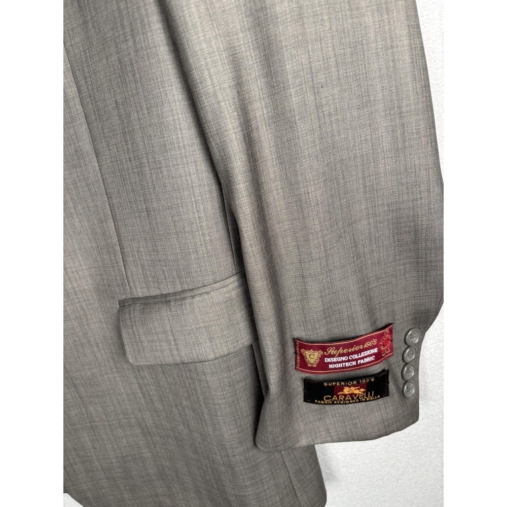 Caravelli Blazer Mens 44R Taupe 3 Button Notch Lapel Suit Jacket Superior 150's - Picture 15 of 16